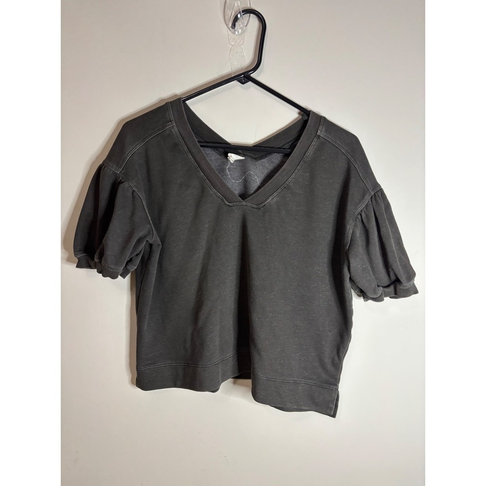 Daily Practice by Anthropologie Gray‎ V-Neck Puff Sleeve Sweatshirt Top Small